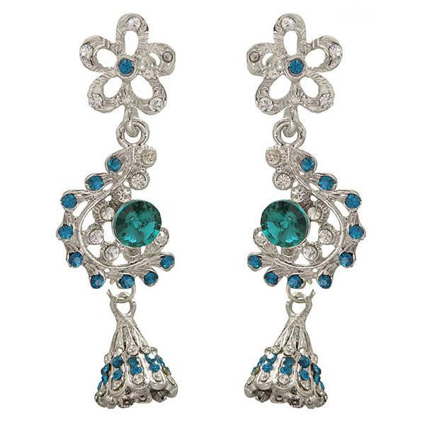 Kriaa Silver Plated Blue Austrian Stone Dangler Earrings - 1301213