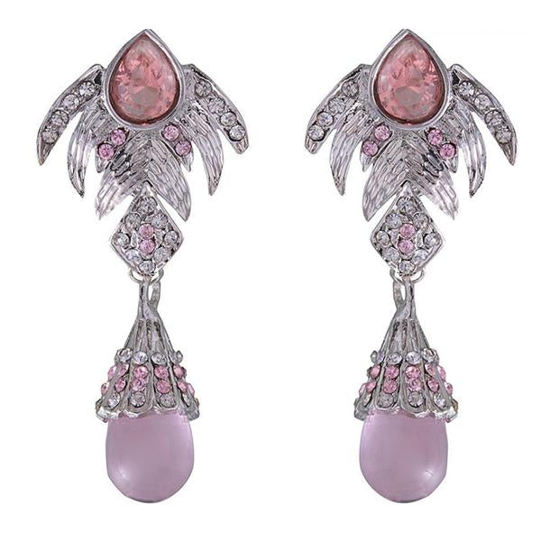 Kriaa Pink Austrian Stone Rhodium Plated Dangler Earrings - 1301216