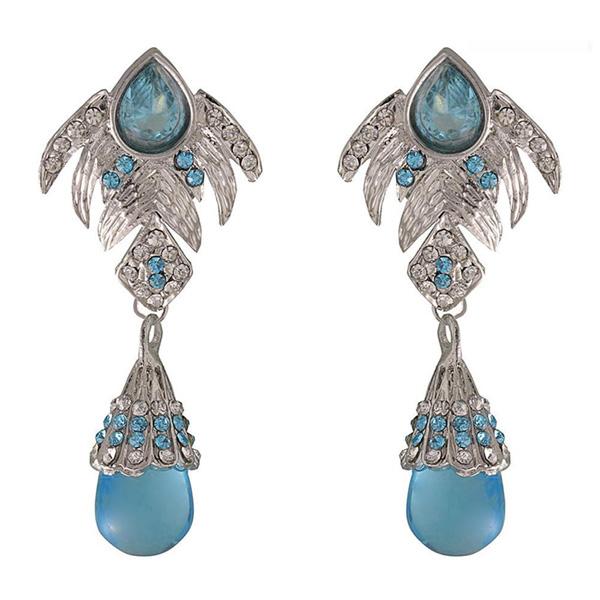 Kriaa Blue Austrian Stone Silver Plated Dangler Earrings - 1301217