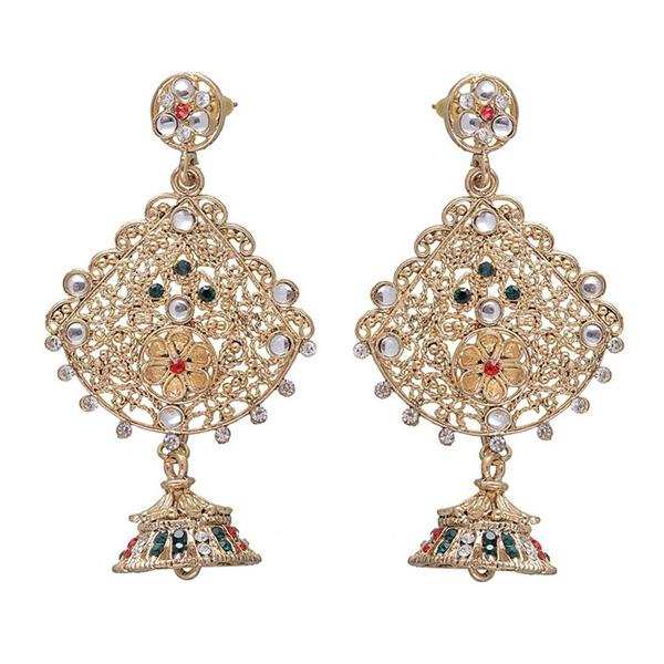 Kriaa Kundan Red Stone Gold Plated Dangler Earrings - 1301222