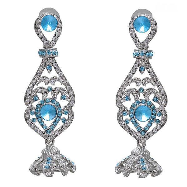 Kriaa Blue Austrian Stone Rhodium Plated Dangler Earrings - 1301226