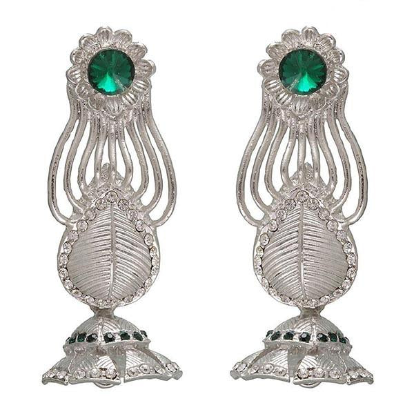 Kriaa Silver Plated  Green Austrian Stone Dangler Earrings - 1301227