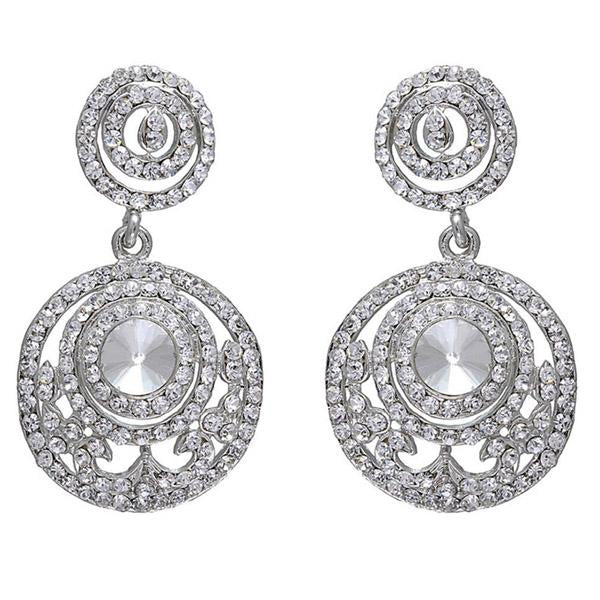 Kriaa White Austrian Stone Rhodium Plated Dangler Earrings - 1301232