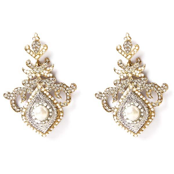 Kriaa Austrian Stone Gold Plated Pearl Dangler Earrings - 1301328