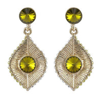 Kriaa Green Austrian Stone Leaf Design Dangler Earrings - 1301421