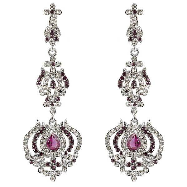 Kriaa Purple Austrian Stone Rhodium Plated Dangler Earrings - 1301430