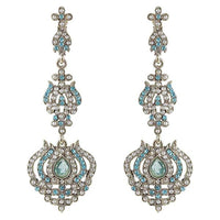 Kriaa Blue Austrian Stone Rhodium Plated Dangler Earrings - 1301431