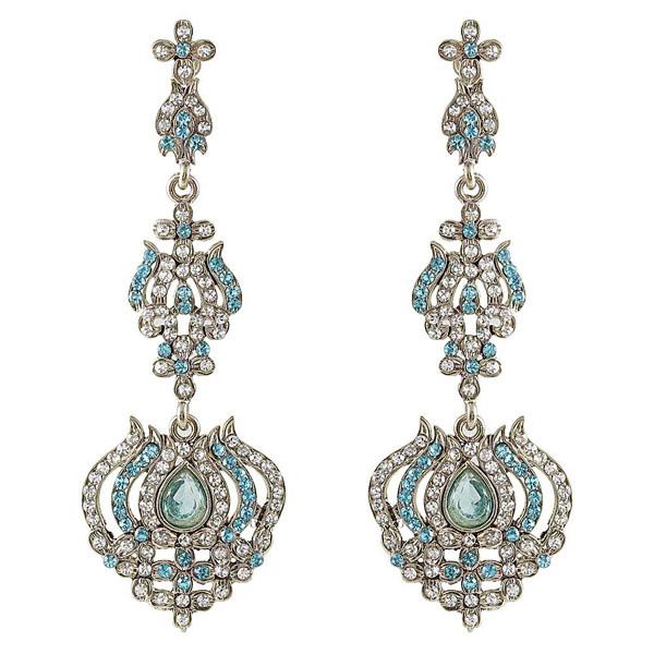 Kriaa Blue Austrian Stone Rhodium Plated Dangler Earrings - 1301431