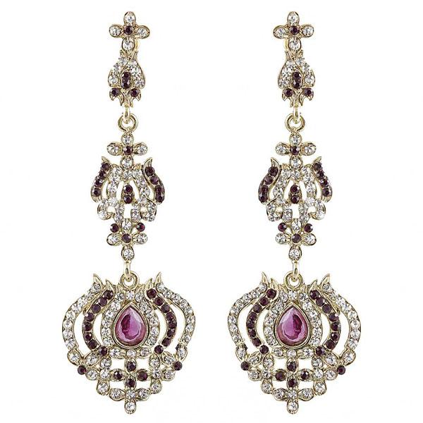 Kriaa Purple Austrian Stone Gold Plated Dangler Earrings - 1301432