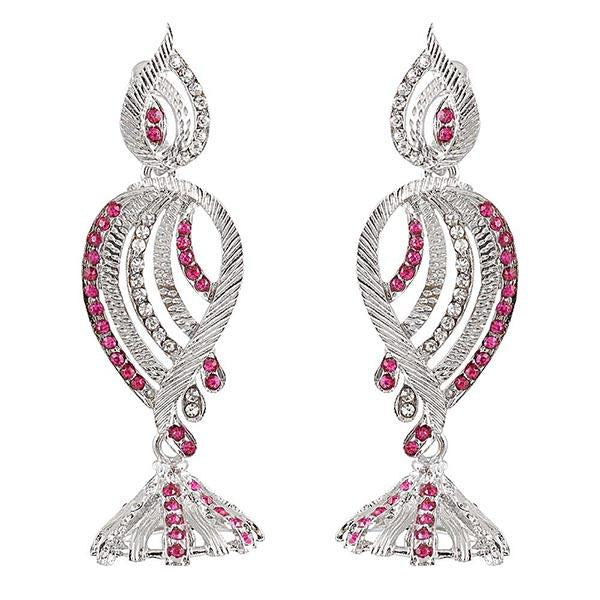 Kriaa Pink Austrian Stone Silver Plated  Dangler Earrings - 1301433