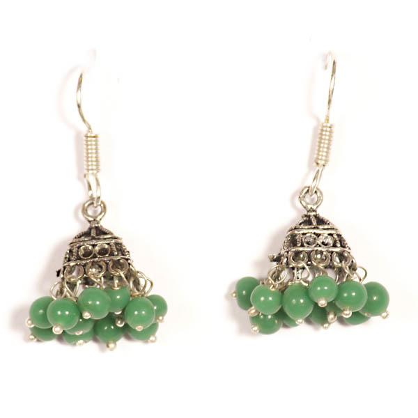 Kriaa Green Drops Black Oxidised Jhumkis - 1301606