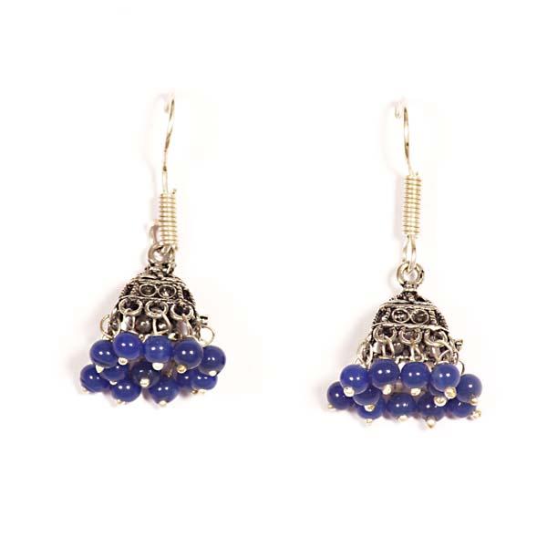 Kriaa Blue Drops Black Oxidised Jhumkis - 1301609