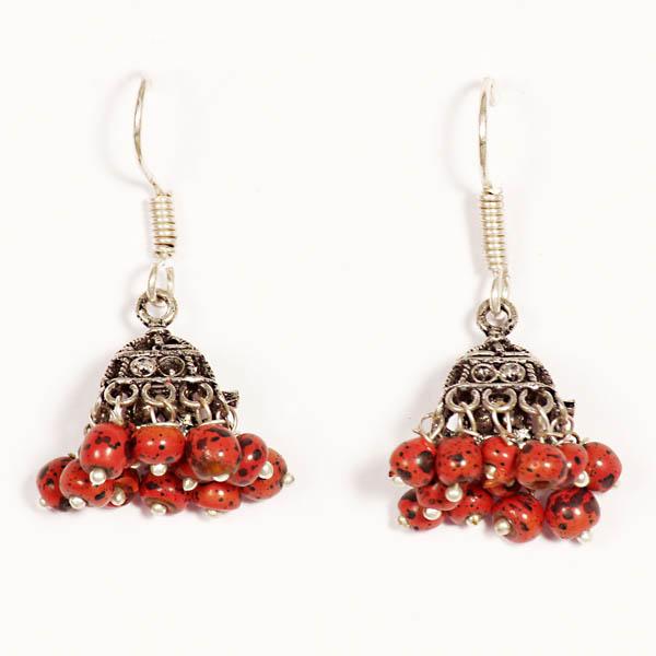 Kriaa Red Drops Black Oxidised Jhumkis - 1301610