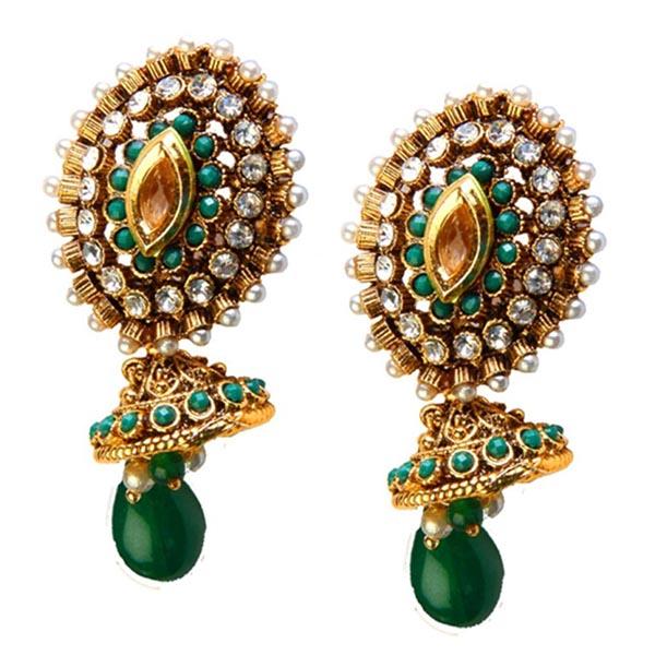 Tip Top Fashions Green Pota Stone Drop Dangler Earrings - 1301817