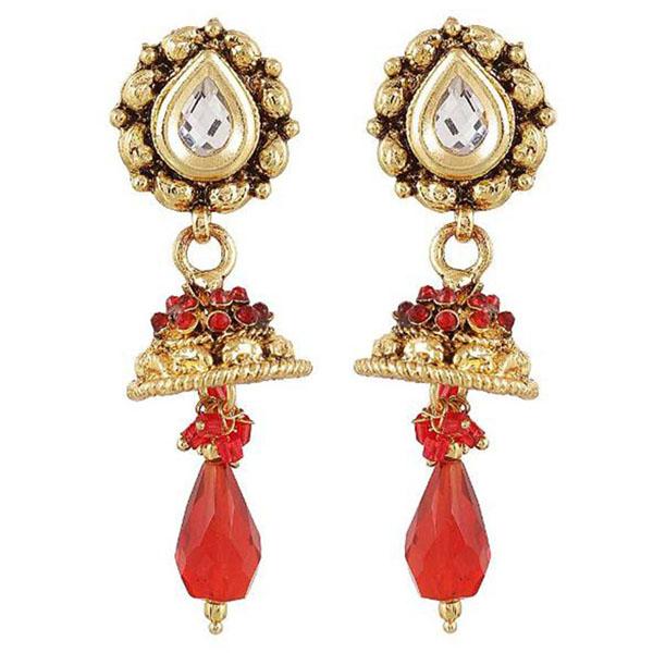 Kriaa Red Austrian Stone Gold Plated Jhumki Earrings - 1301822