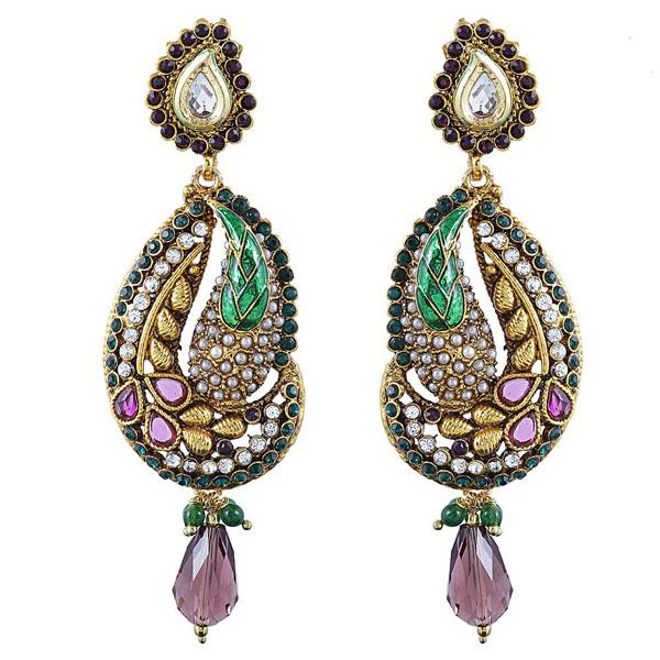 Kriaa Austrian Stone Antique Gold Plated Dangler Earrings - 1301901