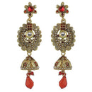 Kriaa Red Austrian Stone Antique Gold Plated Dangler Earrings - 1301903