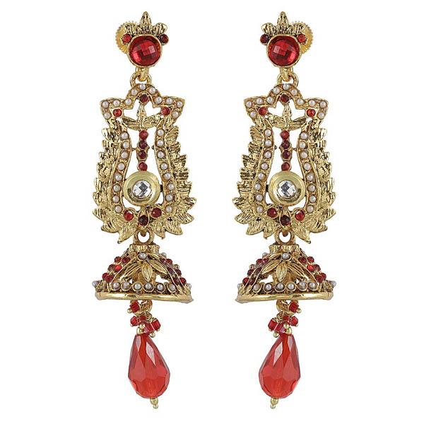 Kriaa Red Austrian Stone Antique Gold Plated Dangler Earrings - 1301909