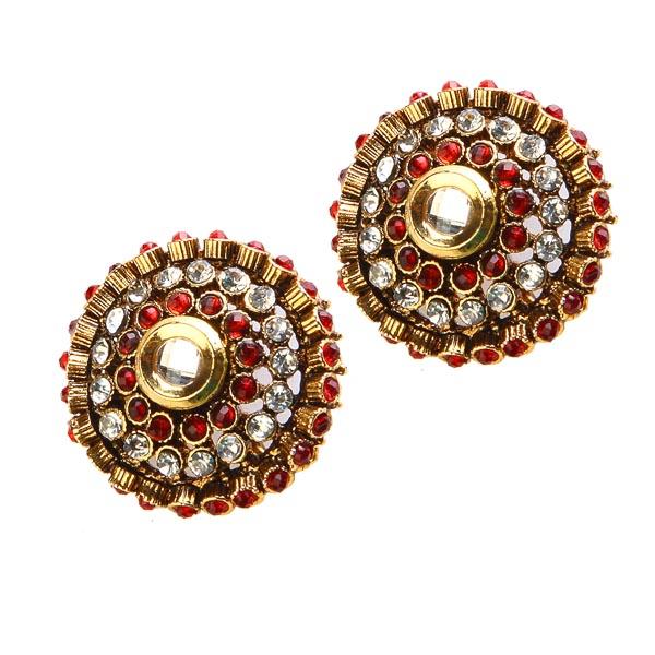 Soha Fashion Red & White Austrian Stone Stud Earrings - 1301913