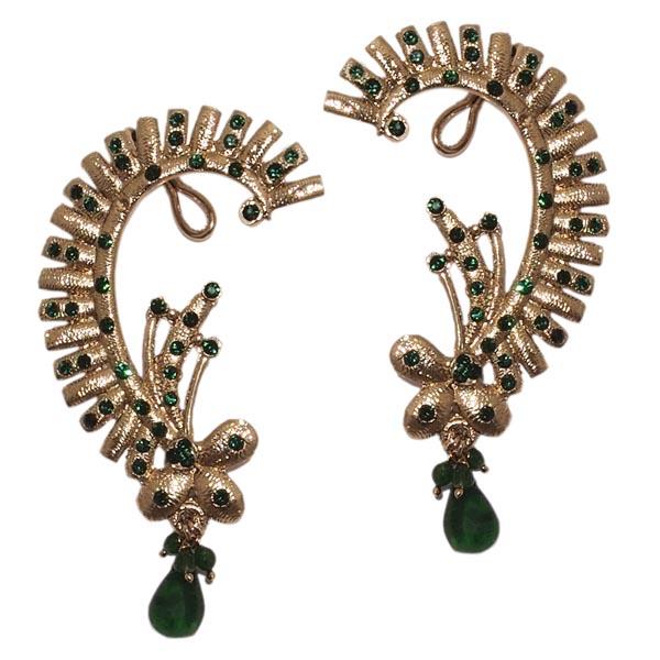 Kriaa Gold Plated Green Austrian Stone Drop Ear Cuff - 1301921