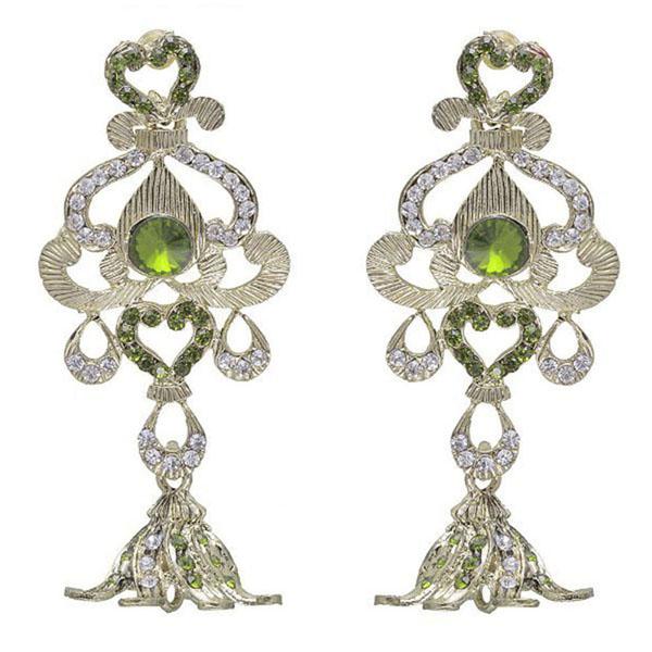 Kriaa Green Austrian Stone Gold Plated Dangler Earrings - 1302001