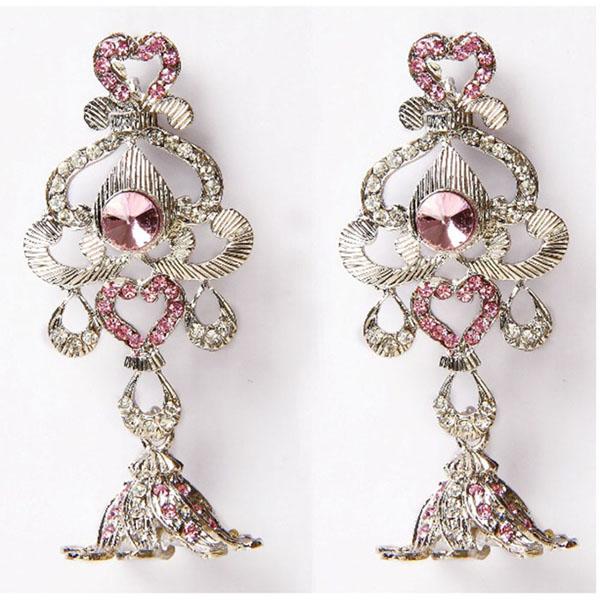 Kriaa Pink Austrian Stone Silver Plated Dangler Earrings - 1302007