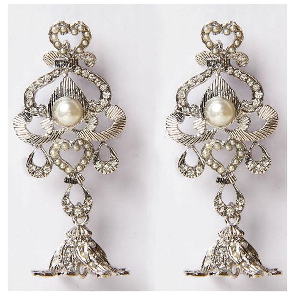 Kriaa White Pearl Austrian Stone Silver Plated Dangler Earrings - 1302008
