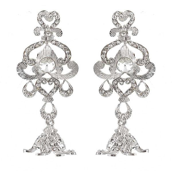 Kriaa White Austrian Stone Rhodium Plated Dangler Earrings - 1302010