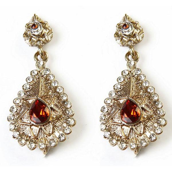 Kriaa Brown Austrian Stone Gold Plated Dangler Earrings - 1302012