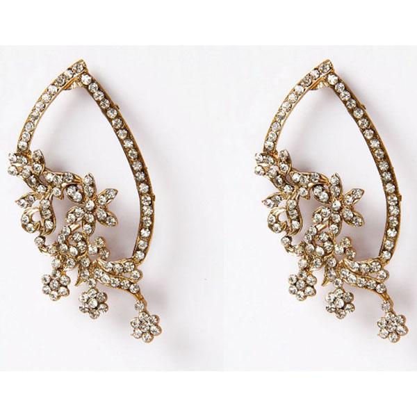 Kriaa White Austrian Stone Floral Gold Plated Dangler Earrings - 1302013