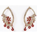 Kriaa Red Austrian Stone Floral Gold Plated Dangler Earrings - 1302016