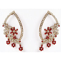 Kriaa Red Austrian Stone Floral Gold Plated Dangler Earrings - 1302016