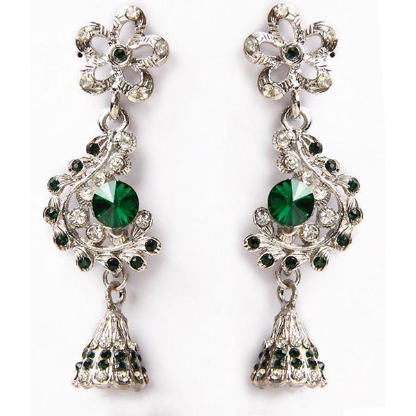 Kriaa Green Austrian Stone Silver Plated  Dangler Earrings - 1302019