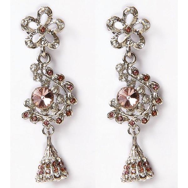 Kriaa Pink Austrian Stone Silver Plated  Dangler Earrings - 1302020