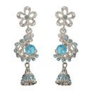 Kriaa Blue Austrian Stone Rhodium Plated Dangler Earrings - 1302021