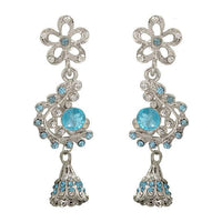 Kriaa Blue Austrian Stone Rhodium Plated Dangler Earrings - 1302021