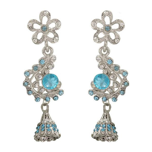 Kriaa Blue Austrian Stone Rhodium Plated Dangler Earrings - 1302021