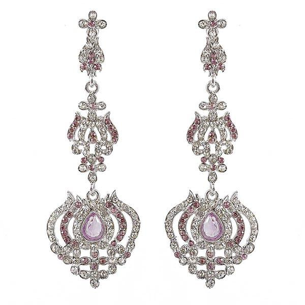 Kriaa Pink Austrian Stone Silver Plated  Dangler Earrings - 1302022