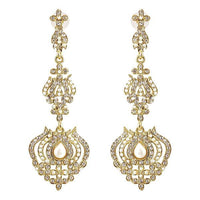 Kriaa White Austrian Stone Pearl Gold Plated Dangler Earrings - 1302023