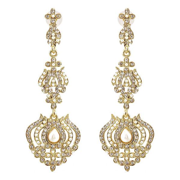 Kriaa White Austrian Stone Pearl Gold Plated Dangler Earrings - 1302023