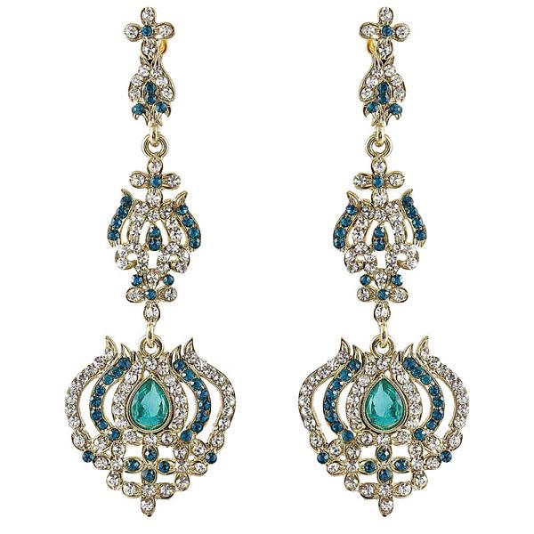 Kriaa Blue Austrian Stone Gold Plated Dangler Earrings - 1302027