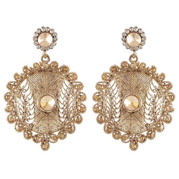 Kriaa Yellow Austrian Stone Gold Plated Dangler Earrings - 1302028