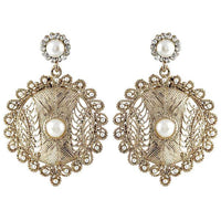 Kriaa Pearl Antique Gold Plated Dangler Earrings - 1302029