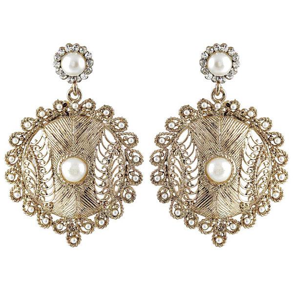 Kriaa Pearl Antique Gold Plated Dangler Earrings - 1302029