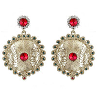 Kriaa Red Austrian Stone Gold Plated Dangler Earrings - 1302031