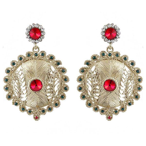 Kriaa Red Austrian Stone Gold Plated Dangler Earrings - 1302031