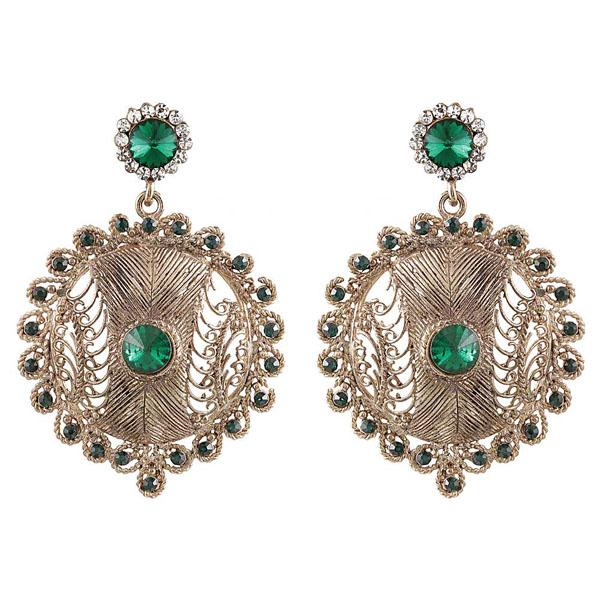 Kriaa Green Austrian Stone Gold Plated Dangler Earrings - 1302032