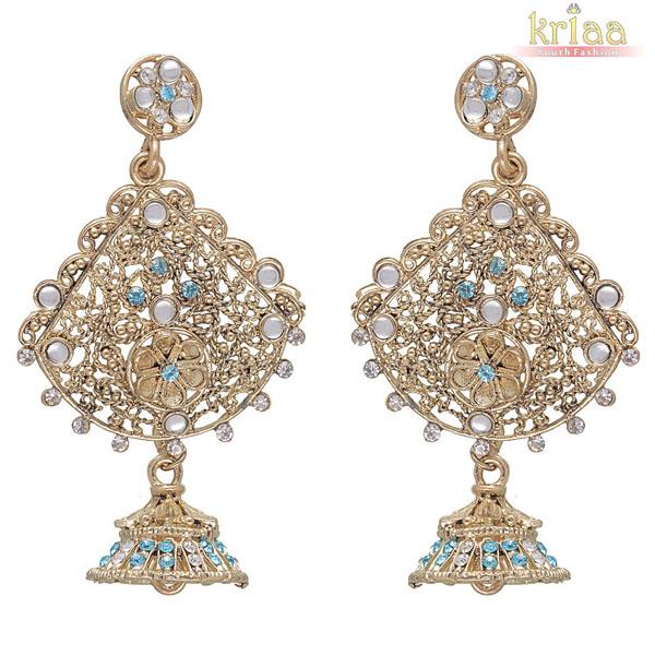 Kriaa Blue Austrian Stone Gold Plated Dangler Earrings - 1302034