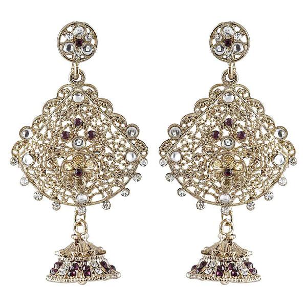 Kriaa Purple Austrian Stone Gold Plated Dangler Earrings - 1302035