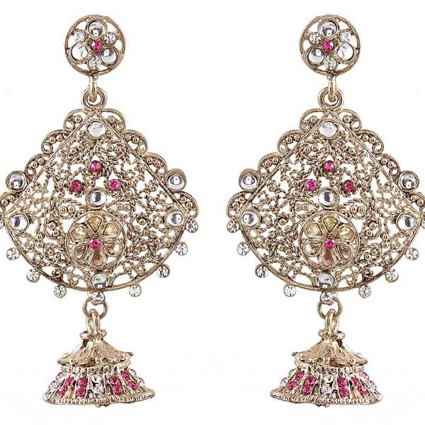 Kriaa Pink Austrian Stone Gold Plated Dangler Earrings - 1302036